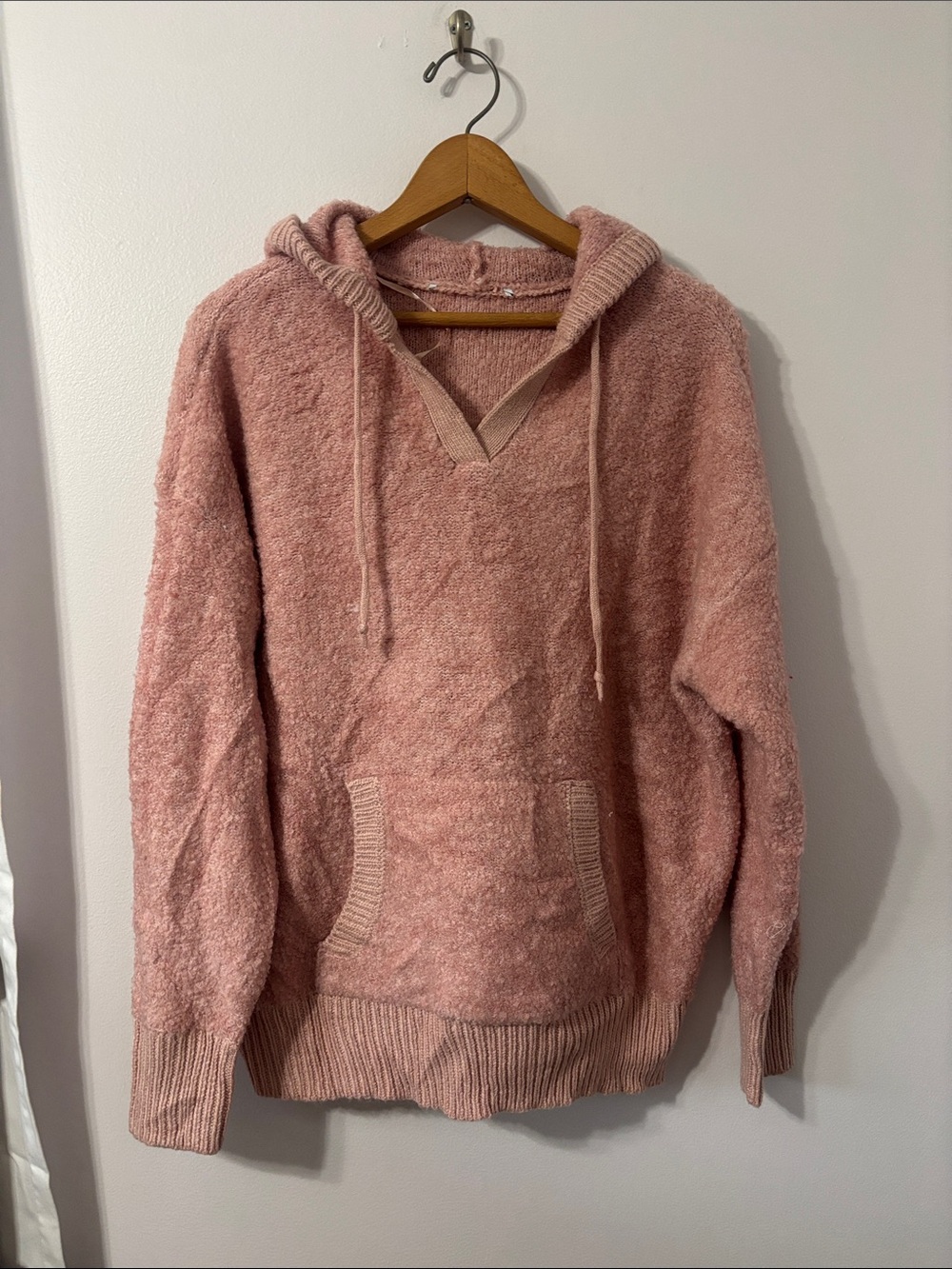 Cozy Blush Pink Hooded Pullover Sweater - Wool Blend